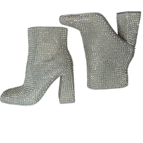 Jessica Simpson Luvrey Rhinestone Bootie Size 9 M Pewter Metallic square Toe - Picture 2 of 15